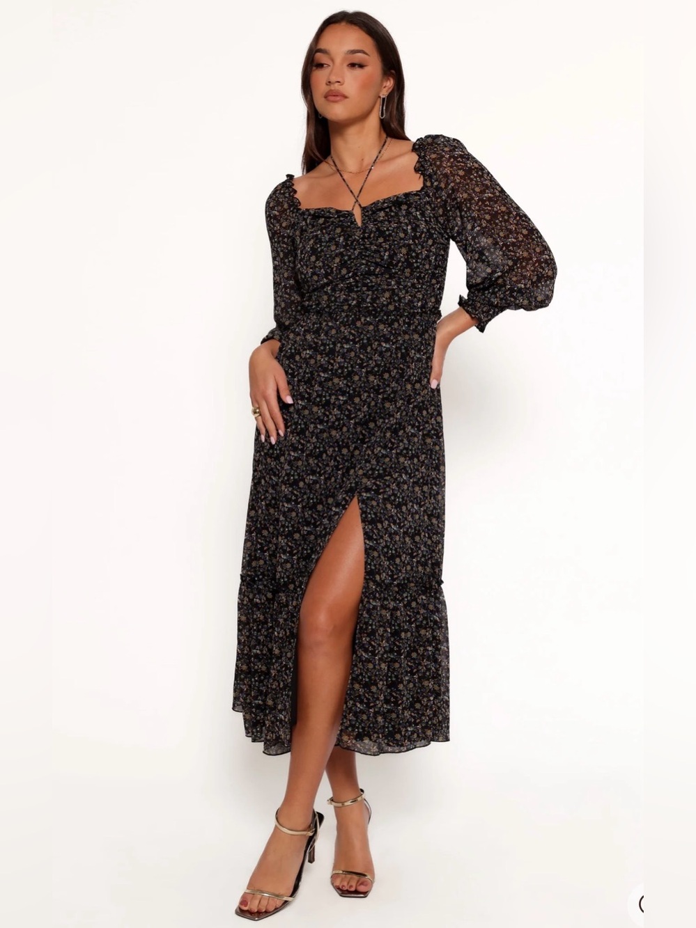 NWT petal + pup Keziah Black Ditzy Floral Maxi Long Sleeve Dress size XS - Picture 1 of 13